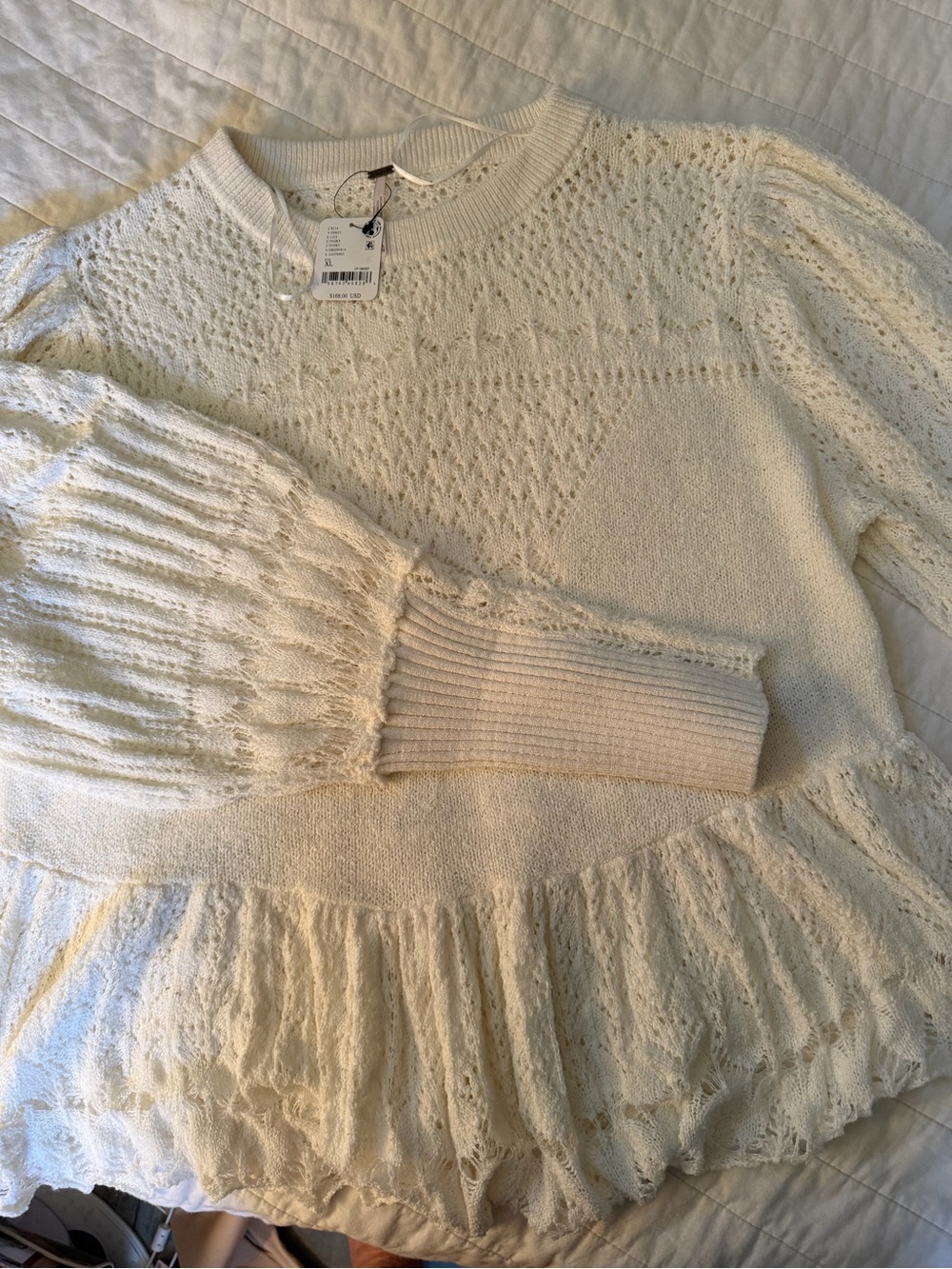 Free People White Lace Knit Scoop Neck Sweater - Picture 9 of 11